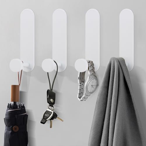 Fisynug 4 ganci autoadesivi – extra forti da attaccare alla parete e alla porta per appendere cappotti, accappatoi, asciugamani da bagno in bagno, doccia, cucina