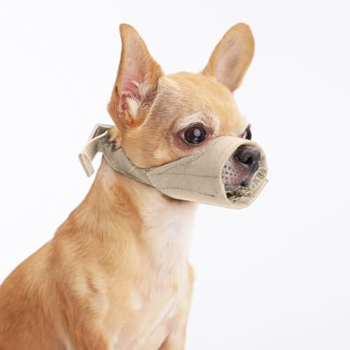 HYHIOTS Maulkorb Hunde für Kleine Mittlere Hunde, Giftköderschutz Verhindert Fressen Bellen für Chihuahua, Shih Tzu Bulldogge, Pitbull (Khaki, S)