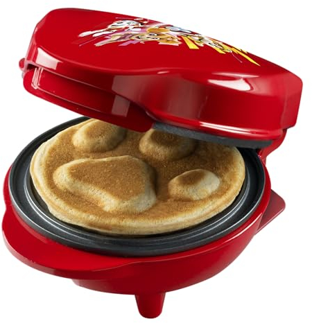 Bestron Gaufrier Paw Patrol, mini gaufrier au design unique Paw Patrol, idéal pour les anniversaires d'enfants, Pâques et Noël, avec indicateur de cuisson, Ø10 cm, licence officielle, couleur: Rouge