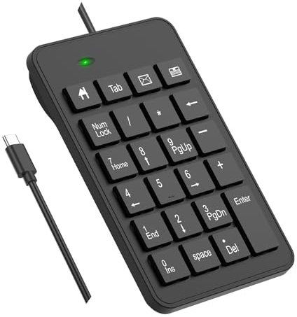 LOONASA Teclado numérico USB C con cable – Teclado numérico tipo C de 23 teclas, versión mejorada de teclado USB de 10 teclas, teclado numérico de contabilidad financiera, compatible con laptop, PC,