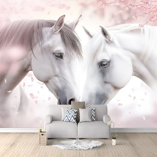 Art Fototapete Tierisches Weißes Pferd 200x140 cm Vlies Tapeten Moderne Wandtapete Wohnzimmer Schlafzimmer, 3D Effekt Vliestapete Kinderzimmer Wanddeko UV-Beständig