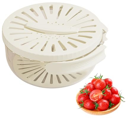 Skeadex Salatschleuder Faltbar, Salatschleuder mit Deckel Ø 15.5 cm, Salad Spinner, Obstwaschmaschine mit Schüsselsieb, Verdickte Doppelschichtspüle zum Waschen und Trocknen von Gemüse (Weiß)