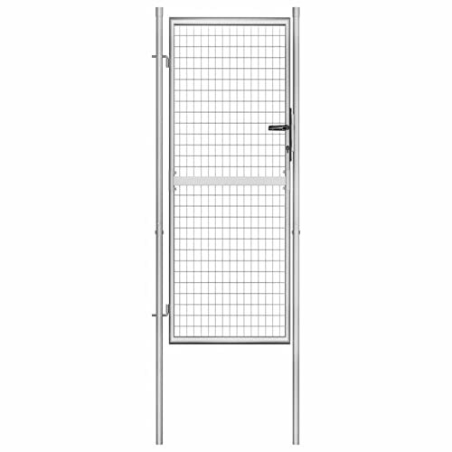 Keyroto Gartentor Metall 250 cm hoch mit Schloss Schlüssel Gartentür Zauntor Gartentor Abschließbar Gartentür Zauntor Tür Gartenpforte Pforte Verzinkter Stahl-Silbern-105 x 250 cm