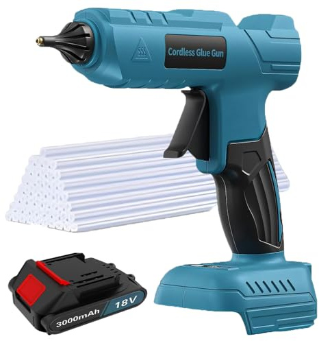 Akku Heißklebepistolefür 18V Akku, kabellos Heißklebepistole mit 3000mah Akku, schnell Aufheizung Klebepistole mit 10PCS Klebestifte, Kompatibel mit Makita 18V Akkus, für DIY, Reparaturen