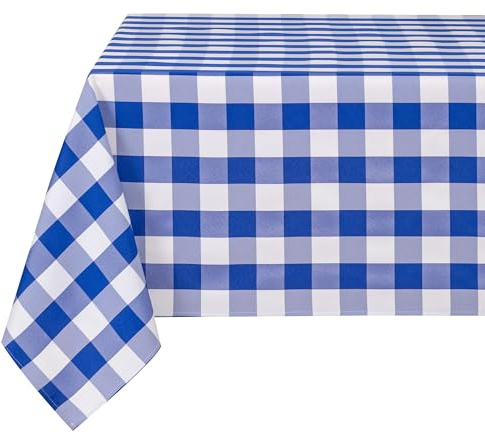 DWCN Karierte Tischdecke Abwaschbar Tischdecke Outdoor Wetterfest Wachstischdecke Fleckschutz Wasserdicht Garten Tischdecken für Draußen Esszimmer Party Hochzeiten, Blau und Weiß, 110x140cm