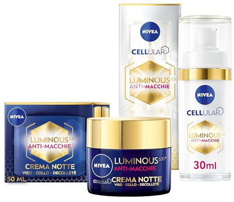 NIVEA Cofanetto Set Skincare Luminous630 con Siero Viso Trattamento Avanzato 30 ml e Crema Viso Notte Rigenerante 50 ml per una routine completa per la cura delle macchie – Kit Esclusiva Amazon