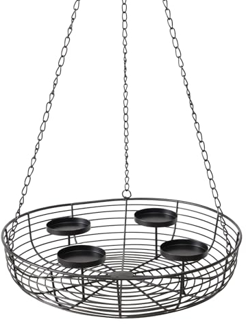 Metall Adventskranz schwarz mit Kette zum Hängen - Ø 36 cm - Deko Kranz mit 4 Kerzentellern für Stumpenkerzen - Weihnachtsdeko Kerzenhalter Adventsleuchter Weihnachtskranz