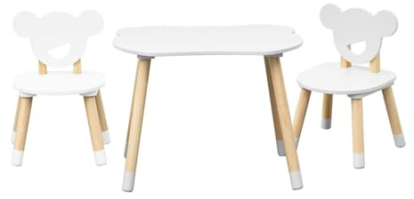Rebecca Mobili Set Tavolino e 2 Seggiole per Bambini, Tavolo Bimbi con Sedie, Bianco Marrone, MDF Pino, per Cameretta Montessori - Misure: 44 x 60 x 56 cm / 47 x 30 x 28 cm - Art. RE7137