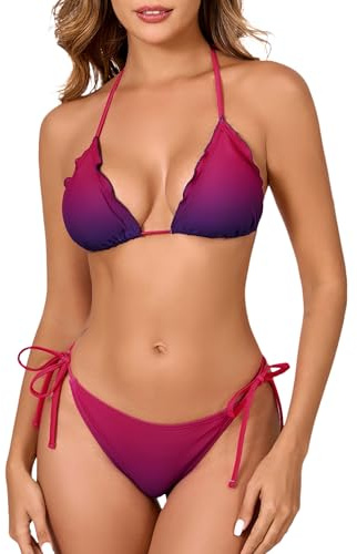 Halcurt Bikini Damen Triangel Set Neckholder Bikini Oberteil Bademode Seitlicher Schnürung Verstellbare Bikinihose Zweiteiliger Badeanzug XL