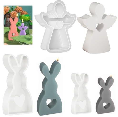 YCHYAN 3 Pezzi Stampo in Silicone per la Pasqua, Stampi in Silicone per Coniglio, Stampi per Angeli Candele di Pasqua, Stampi in Silicone Pasquale, Adatto per Candele Fai Da Te, Artigianato