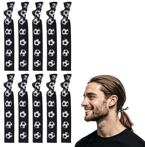élastique cheveux homme, 10 PCS Football Pattern noir bande de cheveux pour hommes bande de cheveux élastique garçon adolescent