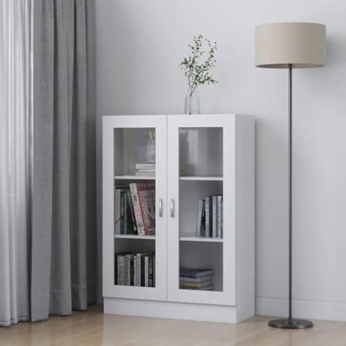 Myheimly Vitrinenschrank mit viel Stauraum, Beistellschrank für Schlafzimmer Wohnzimmer Büro, Büroschrank Schrank, Eichen-Optik Holzwerkstoff Weiß 82,5x30,5x115 cm Holzwerkstoff