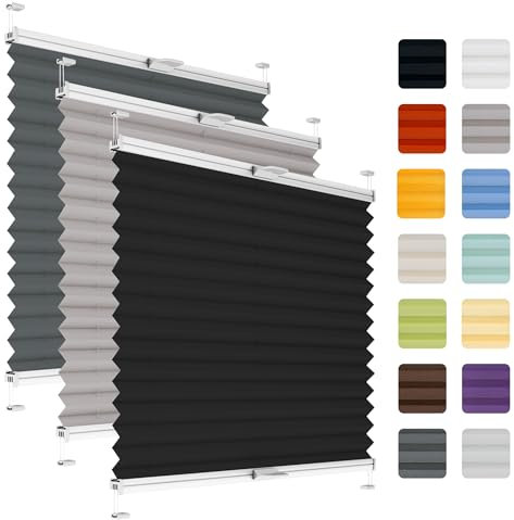 Fenster Plissee ohne Bohren zum Kleben auf Rahmen - Thermo Plisseerollo Innen - Rollo Jalousie, auf den Fensterrahmen, Faltrollo, Sichtschutz, Blickdicht, für Fenster & Tür - Schwarz, 70 x 120 cm