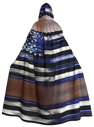 HJLUUFT Umhang mit amerikanischer dünner blauer Flagge, Uni, Renaissance, Kapuzenumhang, langer Umhang für Halloween, Cosplay-Kostüme