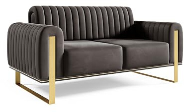 FURNISTAR Premium Pier Sofa 2-Sitzer, Glamour Design, Polstersofa mit drehbarer Rücklehne, Couch, Sofagarnitur, Wohnzimmer, goldene Metallfüße, Velour-Stoff - Anthrazit