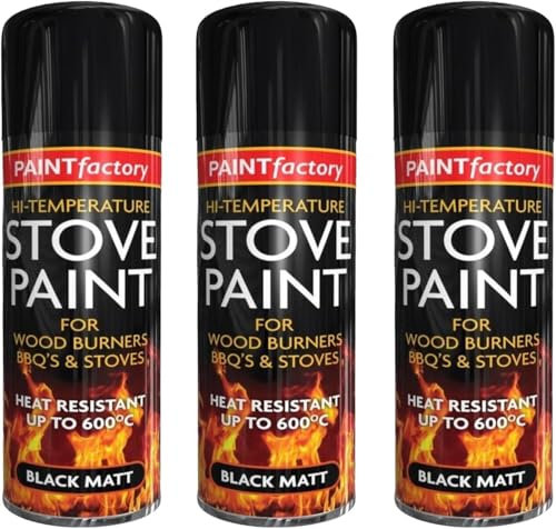 MIXEL High Temperature Black Matte Stove Spray Paint, Non Cracking, Quick Drying, Durable And Long Lasting, Easy To Use, Ideal Use On Wood Burners, BBQ’S And Stoves, 400ml (3Pcs)