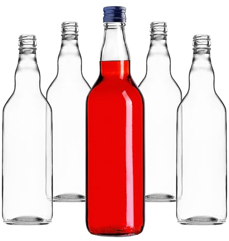 KADAX 5er Set Glasflaschen 700ml mit Schraubverschluss Blau – Leere Flaschen zum Befüllen für Saft, Likör, Öl, Essig & Sirup, Refillable Glass Bottles