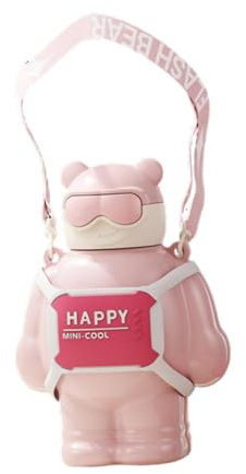 perfk Botella de agua aislada Copa térmica portátil 500 ml lindo para niñas para niñas de acero inoxidable a prueba de fugas con jarra de agua con correa, Rosa