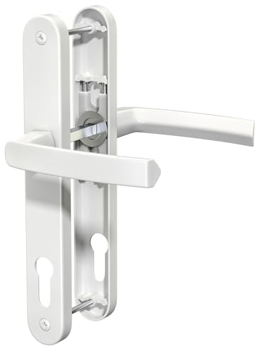 GANZTECH 1 Set weißer PVC-Aluminium-Türgriff, 92 mm PZ (Mitte), Rückplatte 243 mm, 210 mm Schraube zu Schraube, weißer Ersatz-PVC-Türgriff