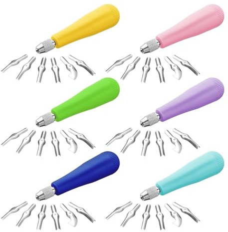 Asyduey Paquet de 6 Kits de Coupe-Linoléum Artisanaux, Assortiment D'Outils de Sculpture, Outils de Linogravure, Coupe-Bloc pour Impression en Bloc, Couleurs Assorties