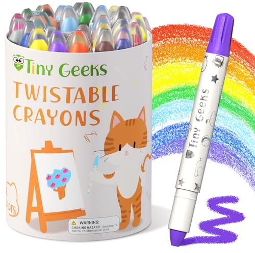 TinyGeeks 24 Pastelli a Cera Twistabili - Non Tossici per Bambini 1-3 Anni - Pastelli a Cera Lavabili per Bambini di Età 4-8 Anni