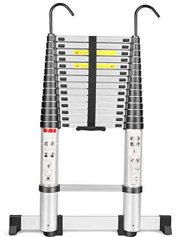 Échelle télescopique en Aluminium de 4,4 m - Échelle Pliante avec stabilisateur - Antidérapante - en qualité supérieure - Multifonction