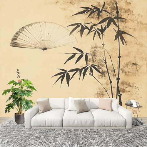 Mural de Interior Fotomurales 200x140 cm Bambú en tinta Tejido No Tejido Fotomurales Papel Pintado MarróN Pared Panorámico para Dormitorio Salón TV Pared Murales Póster