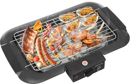 Barbecue da tavolo elettrico da 2000 W, 50 x 31 x 8 cm, in acciaio inox 304, con temperatura regolabile a 6 marce, facile da pulire, elettrico da tavolo con ciotola dell'acqua (nero)