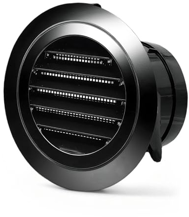 4inch Soffit Vent for Exhaust Fan with Built-in Mesh Screen, Black Round Soffit Exhaust Vent Cover ABS Louver Grille Cover, Dryer Vent for Bathroom Office Kitchen | Built-in Mesh Screen, ABS Louver Grille, For Bathroom Office Kitchen, Dryer Vent Compatible