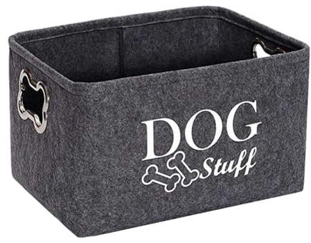 Dog Toy Box, Dog Toy Storage Basket with Handles, Collapsible Puppy Toy Storage Box, Felt Puppy Toy Box Storage Basket, Cute Pattern Pet Organizer for Dog Cat Clothes, Shoes, Blankets, Leashes