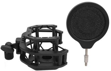 Universal Mic Suspension Shock Mount Holder Clip, Microphone Shock Mount with Pop Filter, Anti Vibration Mic Holder Clip for Neumann U87 Diameter 24mm