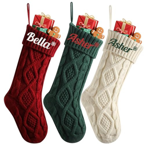 Lustiger Weihnachtsstrumpf zum Selbermachen, 45,7 cm, bestickter Namen, 45,7 cm, Zopfstrickstrumpf für Feiertags-Ornament-Dekoration