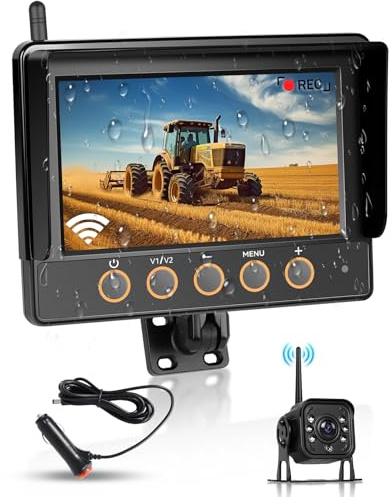 Hodozzy Telecamera Posteriore Wireless Touch Screen Monitor Impermeabile 7 Pollici con BSW, Registrazione in Loop, Telecamera Retromarcia Digitale Senza Fili Visione Notturna per Veicolo da Cantiere