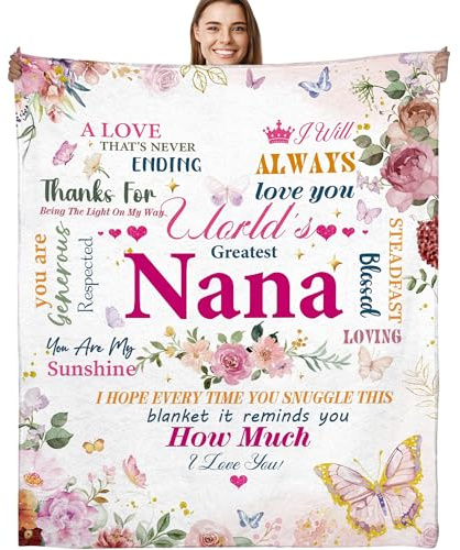 GalaVee Nana Gifts Throw Blanket | Gift Grandma Birthday Mother’s Day Christmas, Inspirational Quotes Flowers & Butterflies Soft Cozy Flannel Blanket 60x50