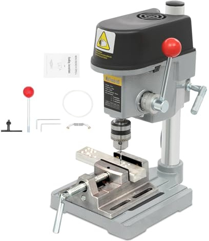 3-Speed Mini Drill Press, 340W Portable Bench Drill Machine with Wrenches, Electric Mini Table Drill for Iron, Wood, Plastic Board, Aluminum Board, 25mm/0.98 in Drilling Depth