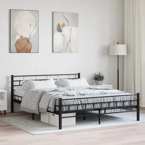 HaoChrymec Bettgestell Schwarz Stahl, Stabiler Lattenrost, Modernes Design, bettrahmen, doppelbett, Für Schlafzimmer & Jugendzimmer, 160x200 cm