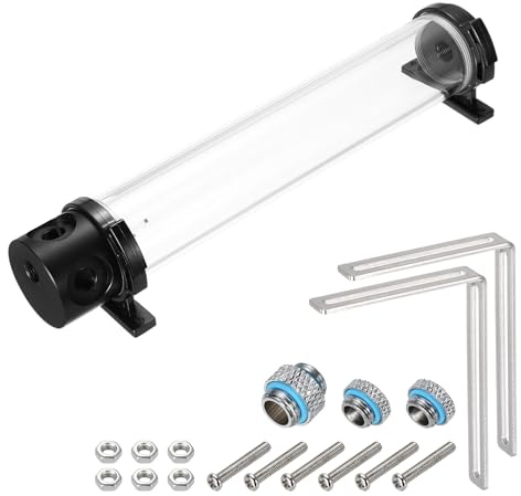 sourcing map Wasserkühlungstank, G1/4-Gewinde, 50 mm x 300 mm, Zylinderwärmetauscher, Wasserkühlung, Reservoir, Heizkörper-Set, 1-in-3-Ausgang, für PC, Computer, CPU