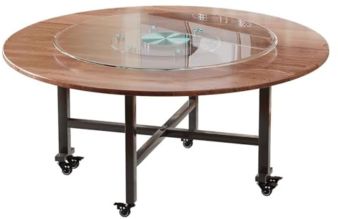 Easy Mobility - Mesa de comedor plegable redonda con tocadiscos, mesa de cocina gruesa y sólida para comedor, ahorra espacio, 180 x 75 cm