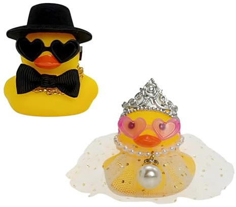 PLUSHCEWT Gummi-Enten für Hochzeit, Brautpaar und Bräutigam, Mini-Gummienten für Armaturenbrett, Kuchendekoration, Hochzeitsgeschenke und Hochzeitsgeschenke für Paare, Gelb und Weiß, 2-teiliges Set