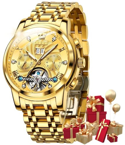 OUPINKE Herrenuhren Automatik Skelett Mechanische Armbanduhr Schwarz Zifferblatt mit Diamanten Tourbillon Wasserdicht Luminous Tag Datum Schwarz Edelstahlarmband