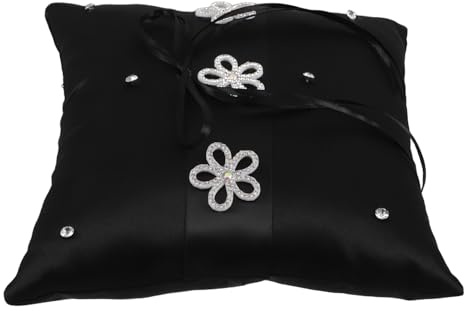 Uonlytech Elegantes Schwarzes Quadratisches Ringkissen aus Gewebe mit Französischer Vintage Spitze als Tragbares Brautaccessoire für Hochzeitszeremonien und Verlobungen