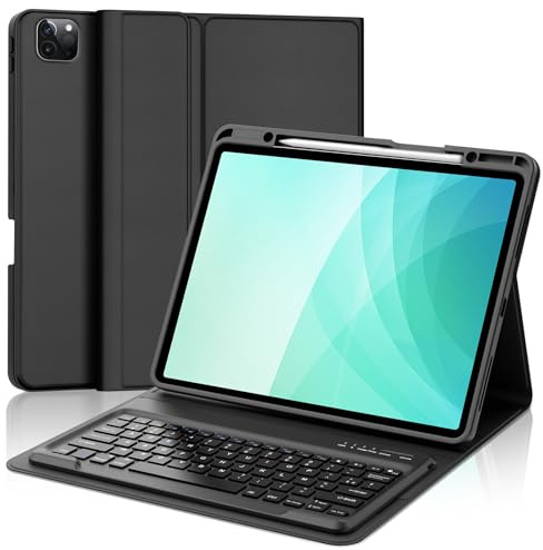 JADEMALL Clavier pour iPad Pro 12.9 2022-2018 6th/5th/4th/3rd Generation | AZERTY Clavier Bluetooth Détachable pour iPad Pro 12.9 2022-2018, Noir