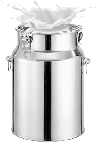 Pail Milk Can Bucket,5-14L 201 Stainless Steel jug Bucket with Lid and Carry Handle for Liquid Storage Transport,5L