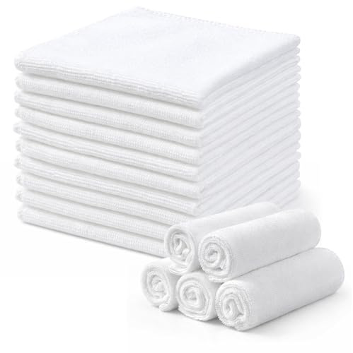 Hestya 50 Pcs Microfiber Face Cloths Fast Drying Face Wash Cloth Reusable Facial Cleansing Cloths for Adult Spa Sport Beauty (White,25 x 25 cm)