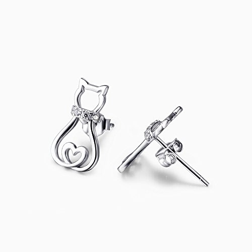 Cat/Bee/Eagle/Dragonfly/Owl/sköldpadda Stud örhängen sterling silver söta örhängen smycken gåvor för dam flickor, free, Sterlingsilver Vitguld, Kubisk zirkonia