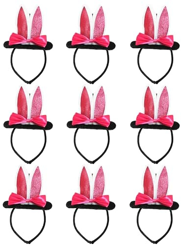 Mini Top Hat with Rabbit Ears - Pack of 1 - Black Mini Top Hat on Headband with Attached White & Pink Bunny Ears and Pink Bow - World Book Day Easter Fancy Dress Costume Accessory