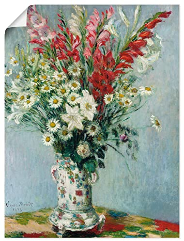 ARTLAND Wanddeko Poster & Kunstdrucke Wandposter Stillleben Vase Pflanzen Blumen Blumenstrauß aus Gladiolen Lilien und Margeriten 1878 Impressionismus Claude Monet T6MU
