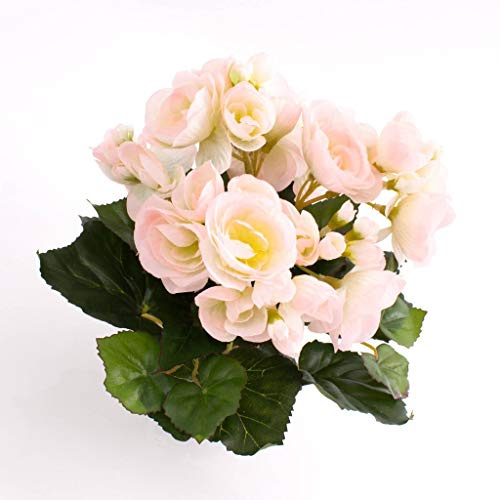 artplants.de Künstliche Mini Begonie Ivana, 27 Blätter, 9 Blüten, rosa - weiß, 20cm, Ø 20cm - Künstliche Blumen - Textilblumen rosa