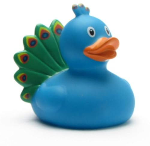 Duckshop I Badeente Pfau I Quietscheente I L: 8,5 cm I Quietscheentchen I Geschenk fürTierliebhaber I Präsent Sammler