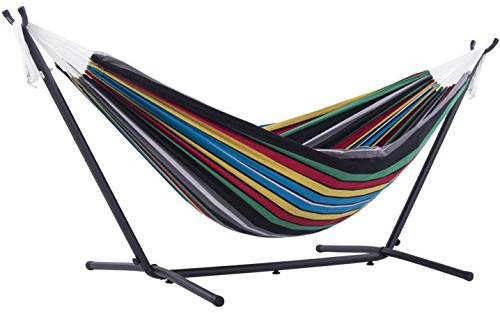 Vivere Doppel Baumwolle Hängematte mit Hängemattengestell 250 cm, Rio Nacht, Rio Night, XL